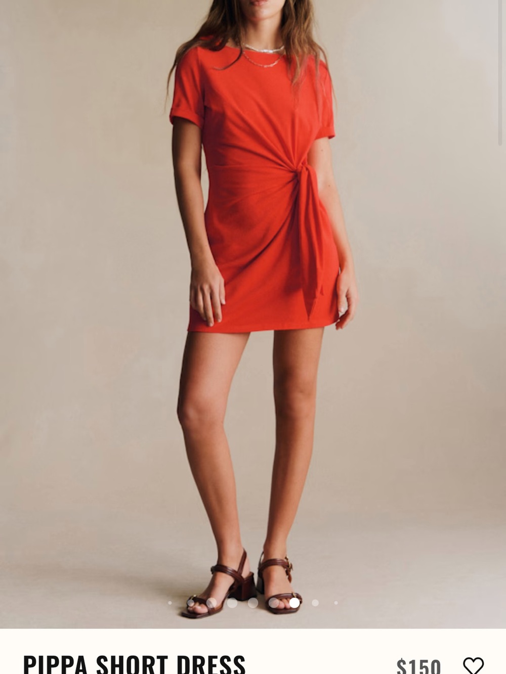 “Sezane” Pippa Mini Dress with Tie/Knot-Detail Vibrant Coral-Red/Size:XS